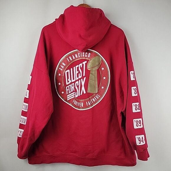San Francisco 49ers Hoodie Mens 3XL Superbowl Quest For Six Forever Faithful - Picture 8 of 11